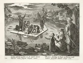 Pescando en un lago de noche, lámina 101, ilustración de 